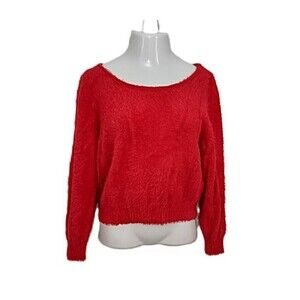 Victoria's Secret Womens Fuzzy Furry Red Sweater Scoop Neck Long Sleeve Medium